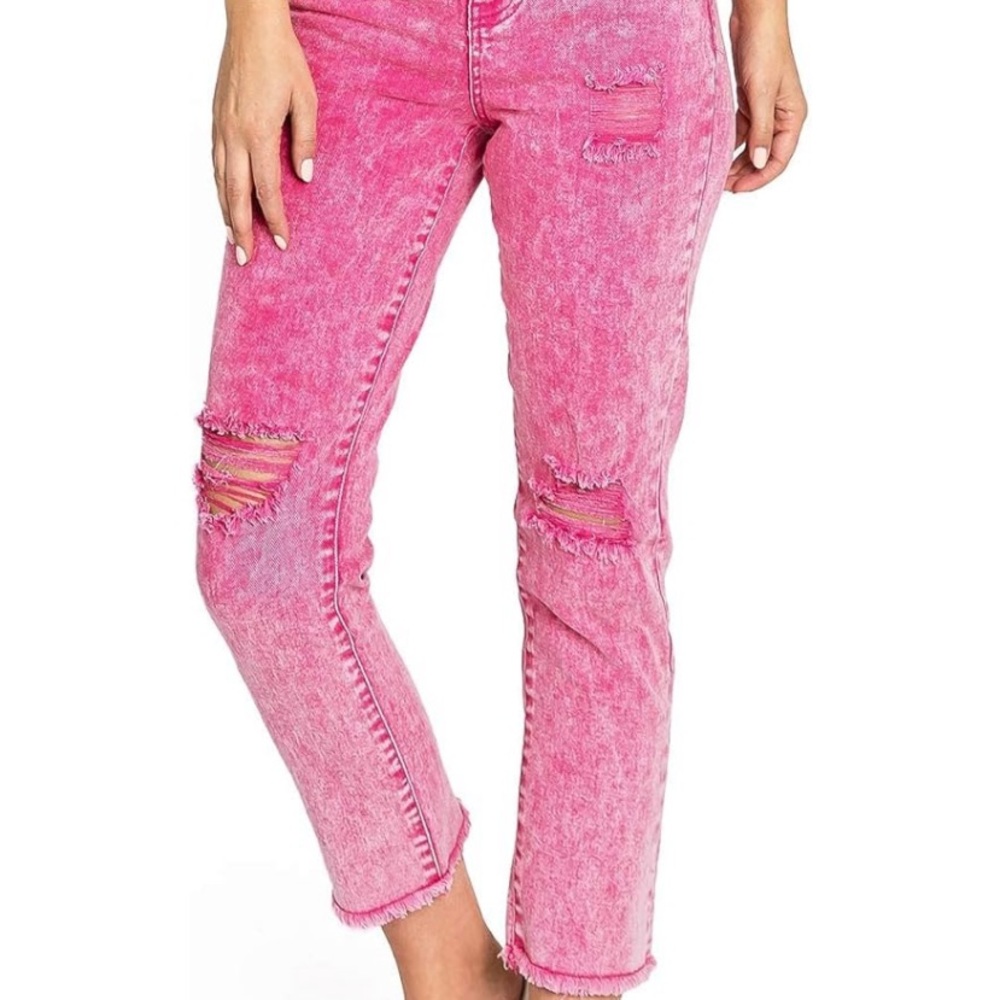 Celebrity Pink Cropped Pink Jeans Distressed